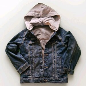 Kids Denim Jacket with Gray Hood - Unbranded